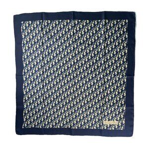 Vintage Christian Dior Trotter Logo Silk Scarf Navy Monogram
